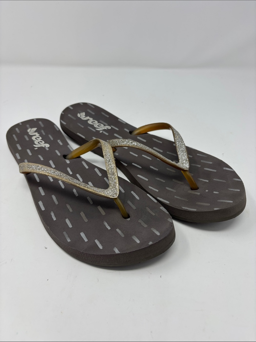 Reef Women's Brown Footbed Sandals with Gold Glitter Straps
